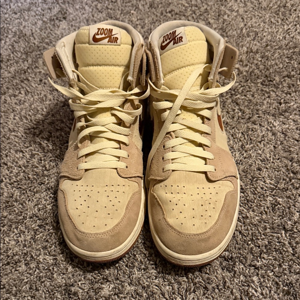 Nike High-Top Sneakers in Beige & Tan with Brown Swoosh